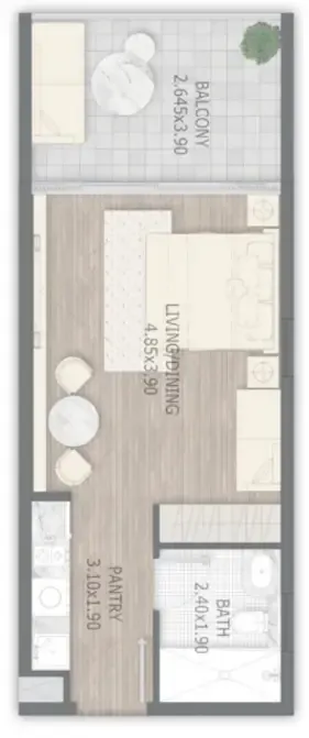 Stamn One Studio floor plan, 470 sqft