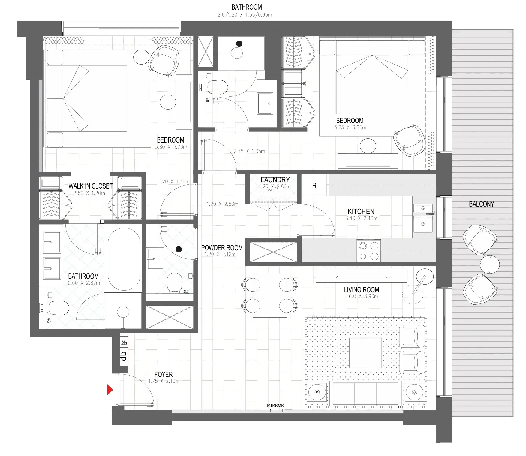 Palace Residences Al Mamsha 2 bed floor plan, 1,318 sqft