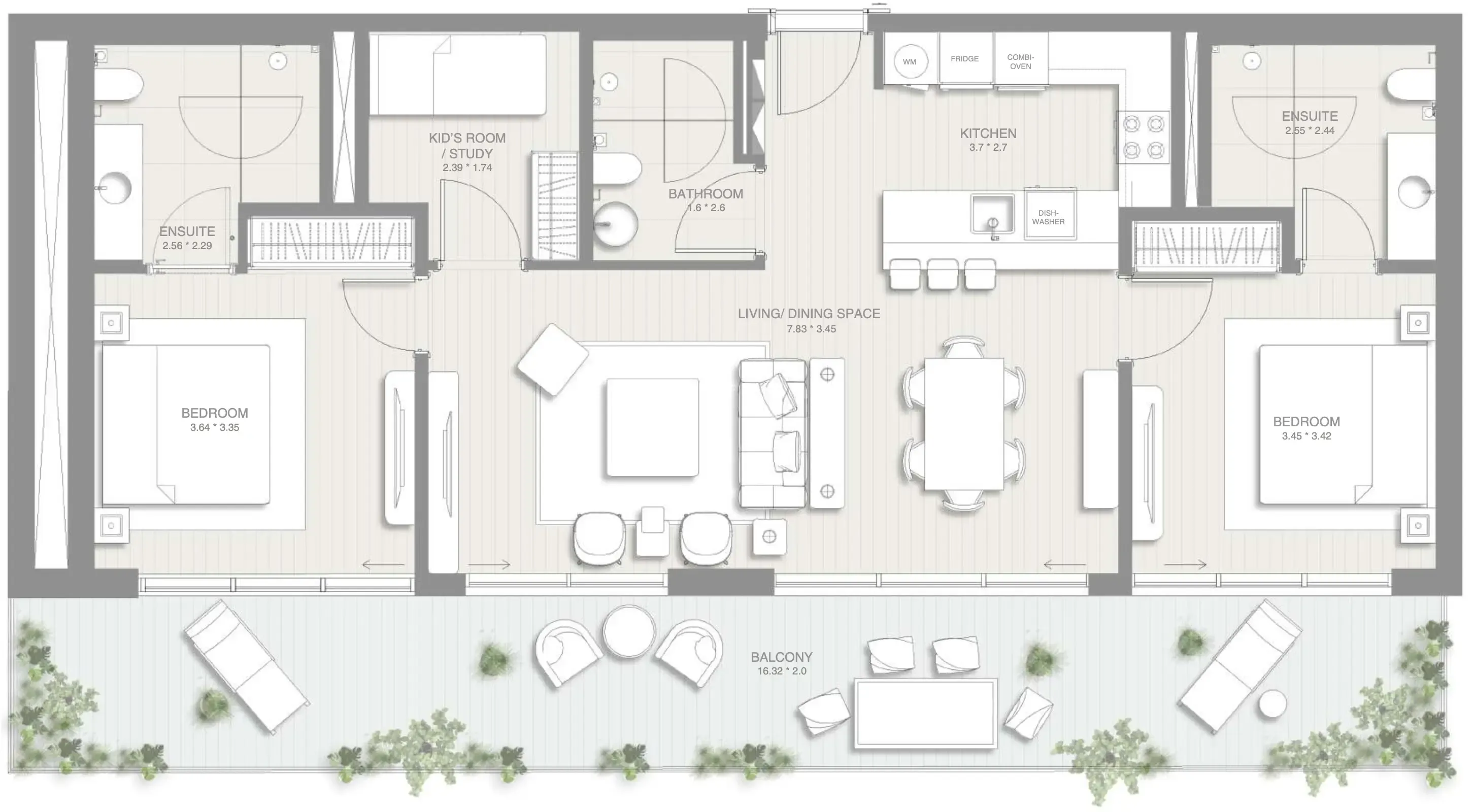 Sol Levante 2 bed floor plan, 1,250 – 2,810 sqft