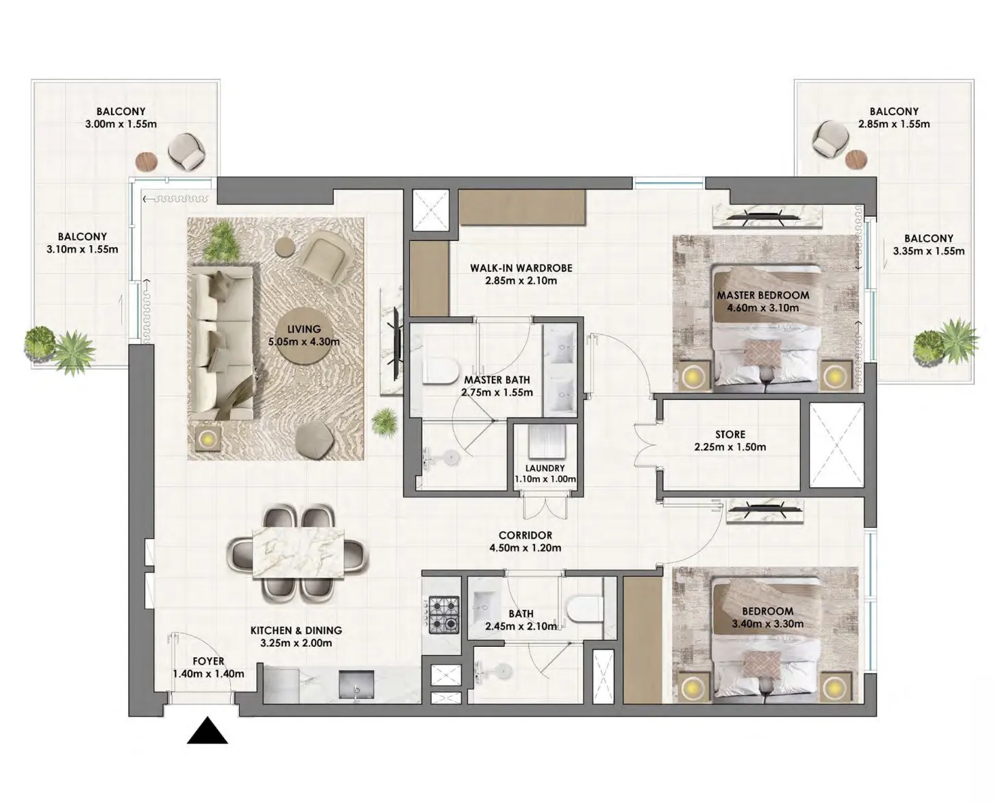 Parkwood Emaar 2 bed floor plan, 1,302 sqft