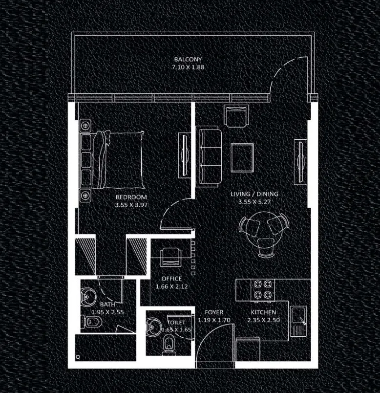 Viewz 1 bed floor plan, 737 sqft