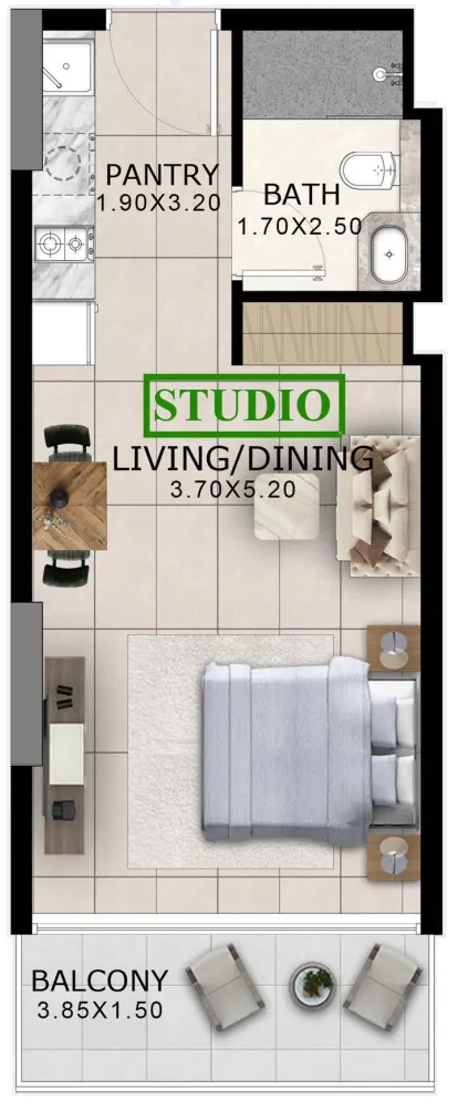 Arlington Park Studio floor plan, 421 sqft
