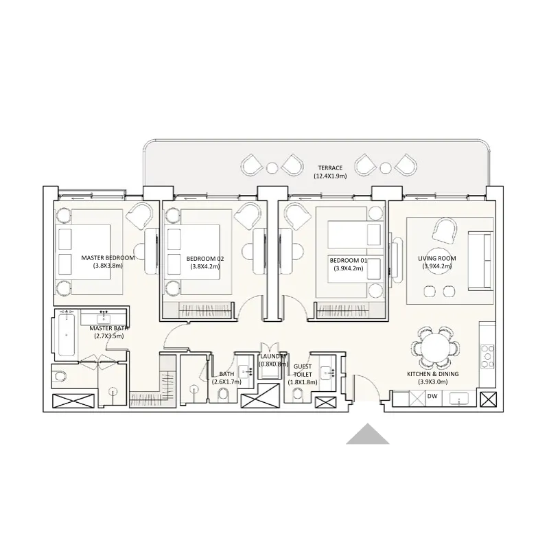 Bristol Hotel & Residences at Ramhan Island 3 bed floor plan, 1,585 sqft