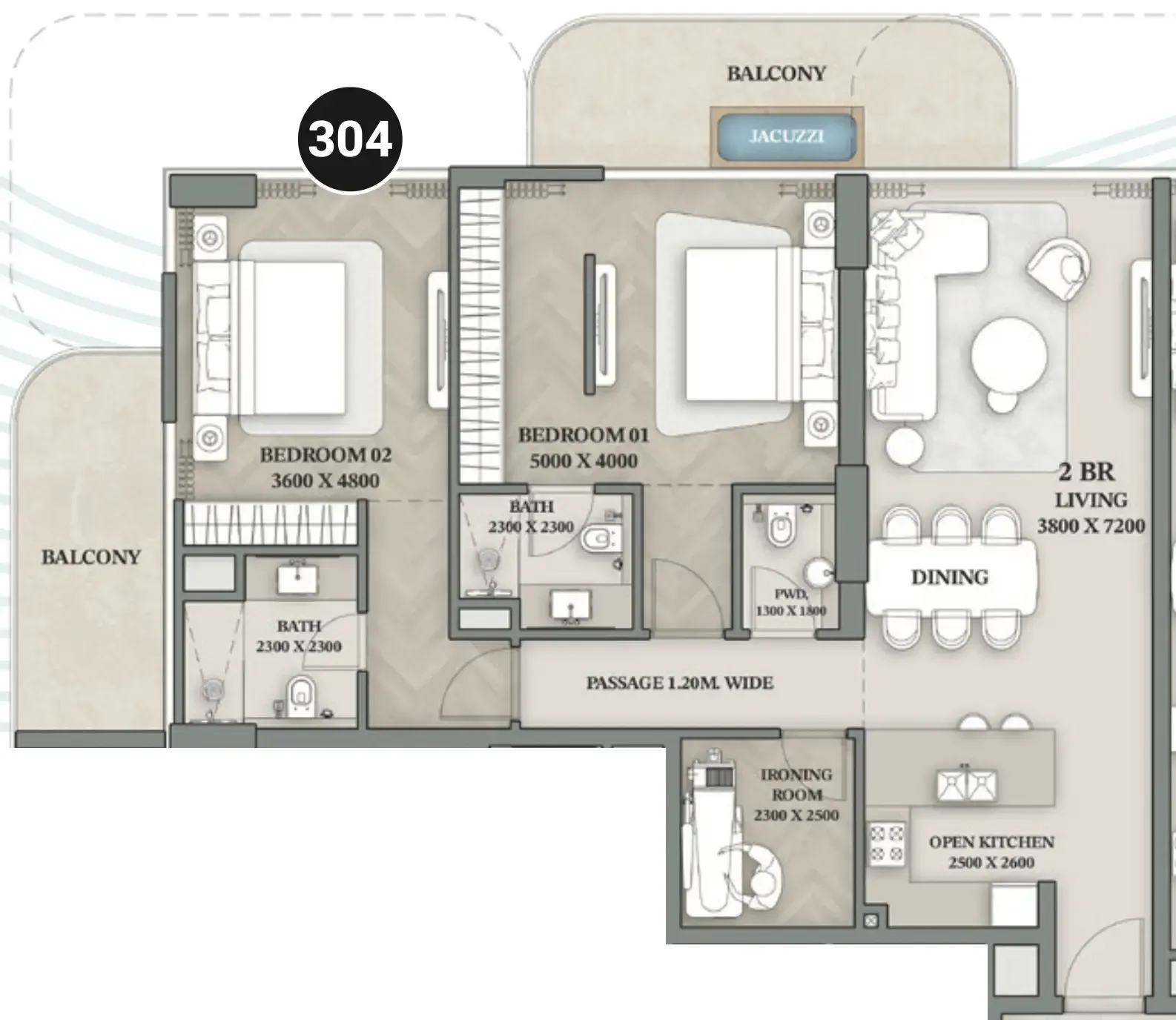 Wellington Ocean Walk 2 bed floor plan, 1,460 sqft