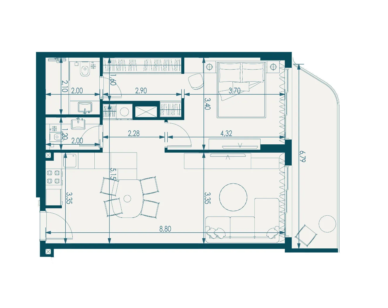 Vitality Residence 1 bed floor plan, 807 sqft