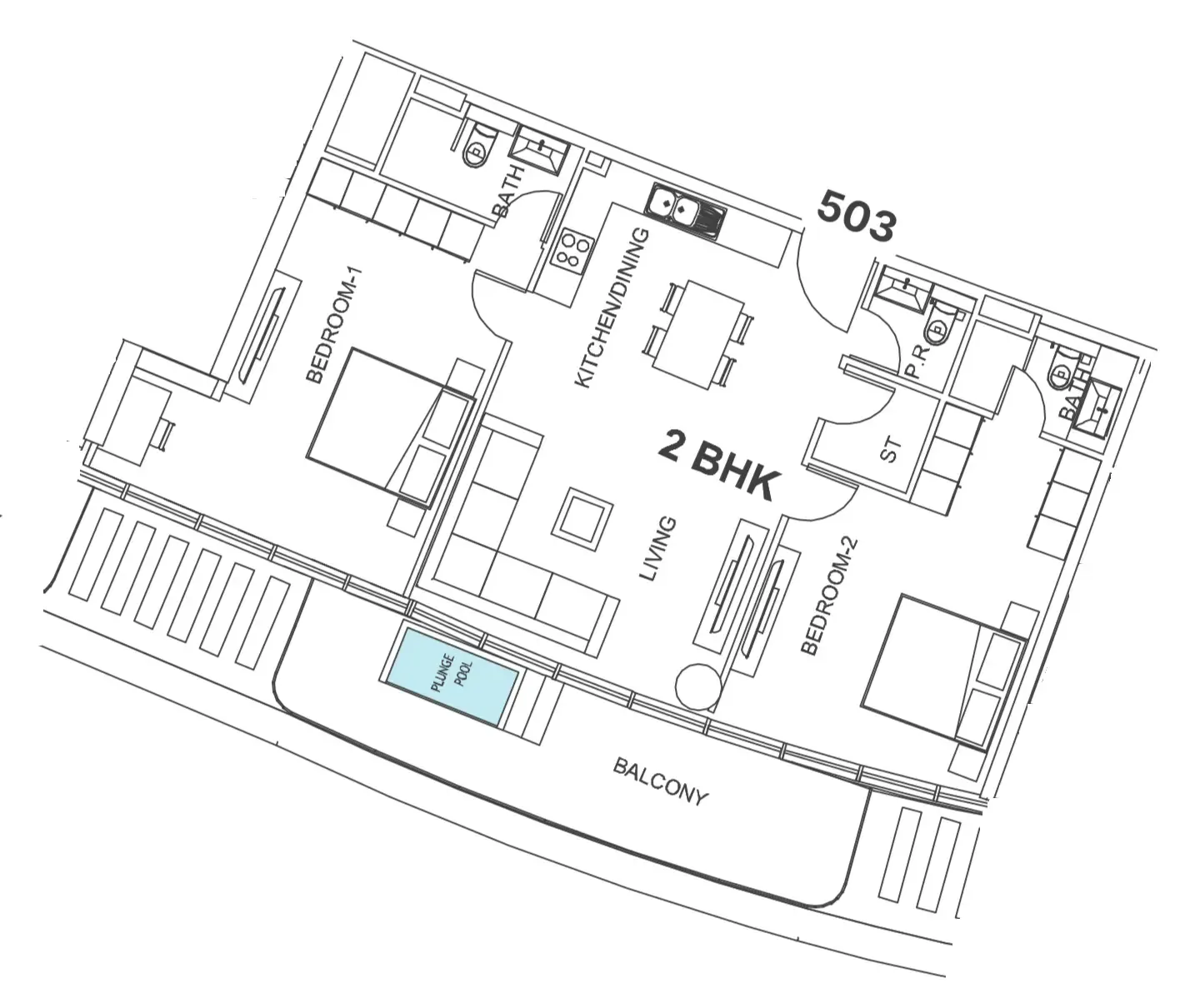 Villa Del Garda 2 bed floor plan, 1,251 sqft