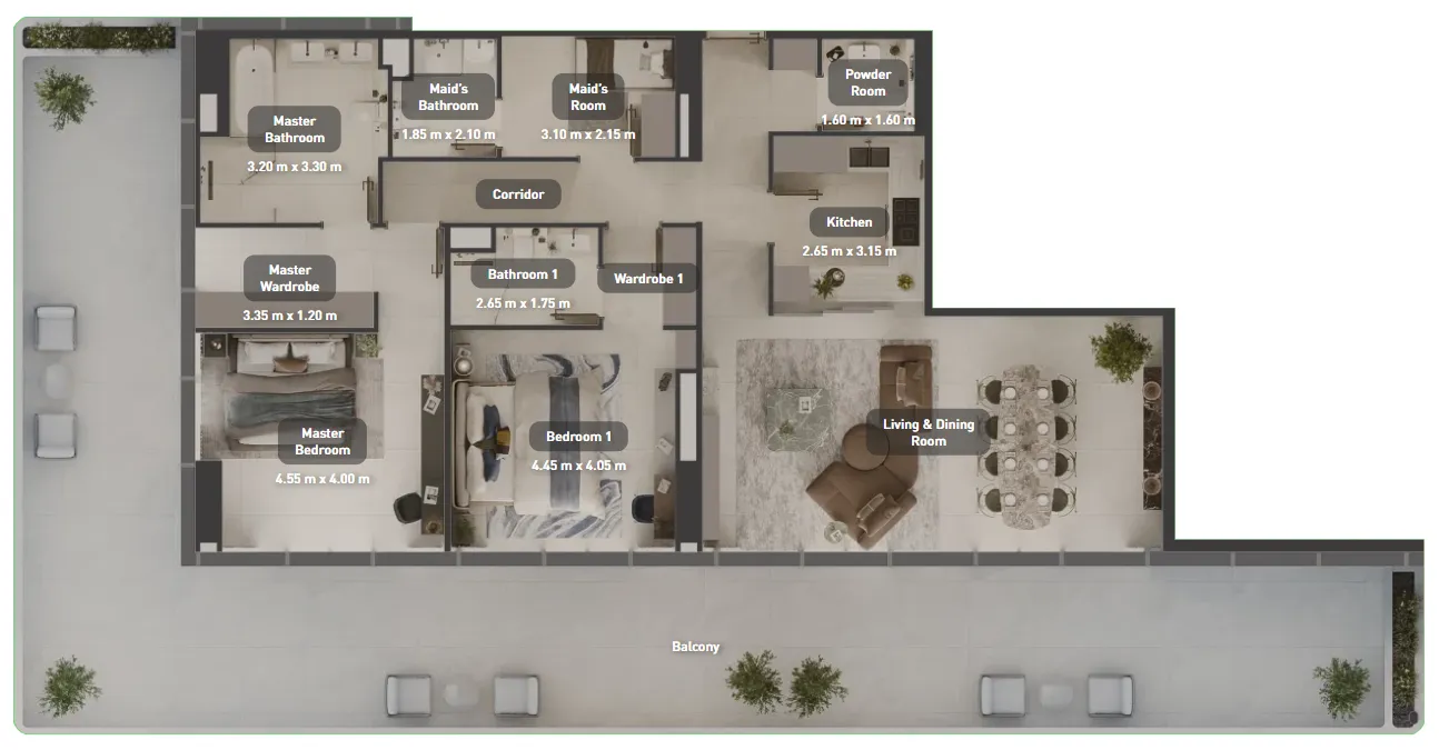 Juman 2 2 bed floor plan, 2,725 sqft