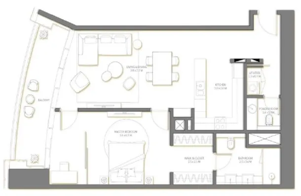 Palm Beach Tower 3 1 bed floor plan, 1,168 sqft