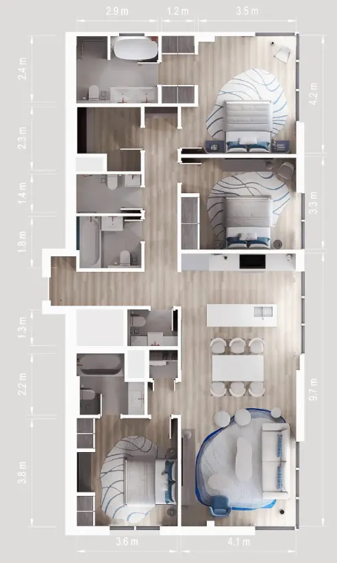 Nikki Beach Residences 3 bed floor plan, 2,627 sqft