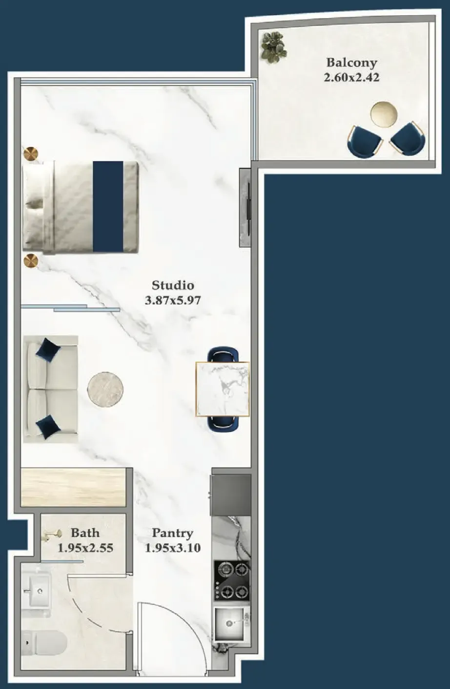 Serenz Studio floor plan, 439 sqft