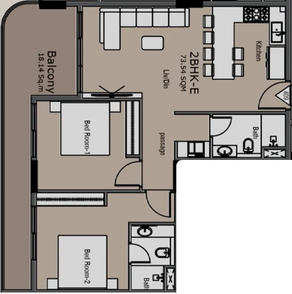 Golden Woods Albab Views 2 bed floor plan, 987 sqft