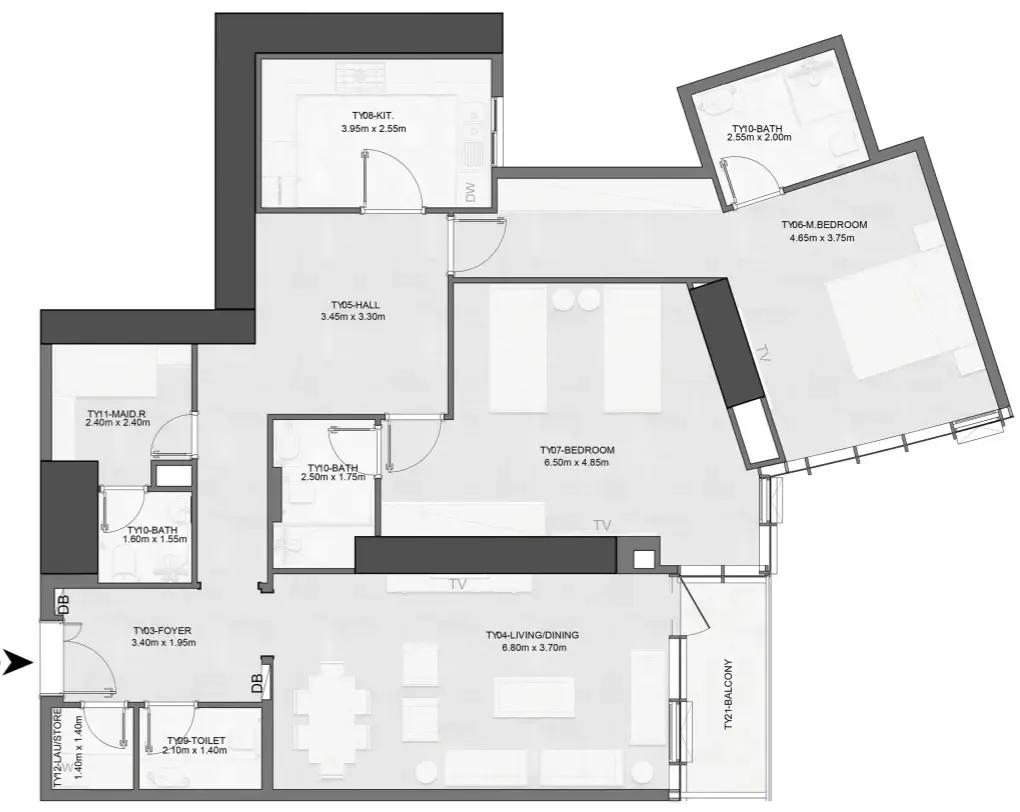 Joud Tower 2 bed floor plan, 1,693 sqft