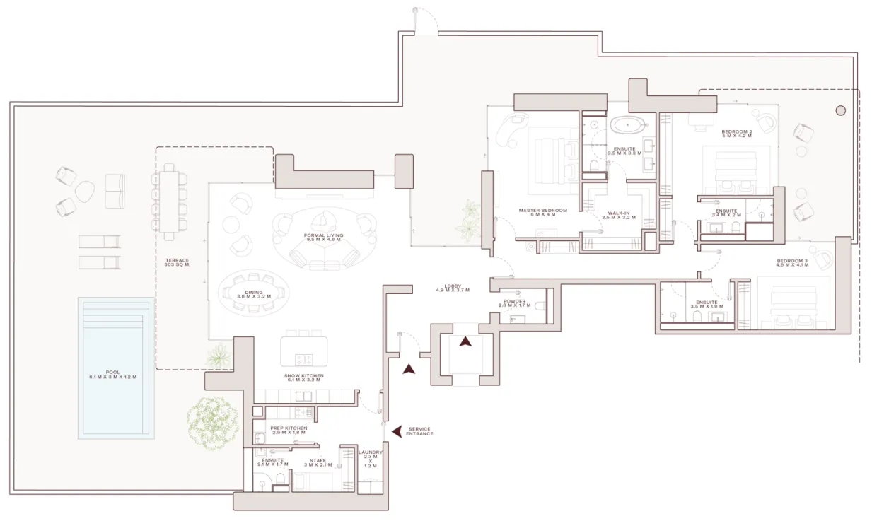 Solaya 3 bed floor plan, 6,354 sqft