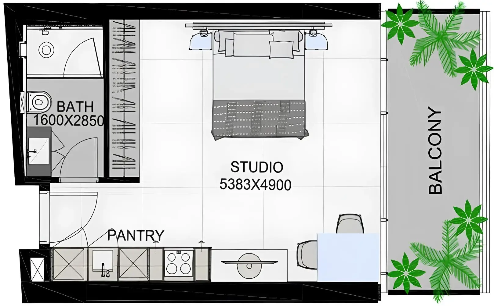 The Community Sports Arena Studio floor plan, 489 sqft