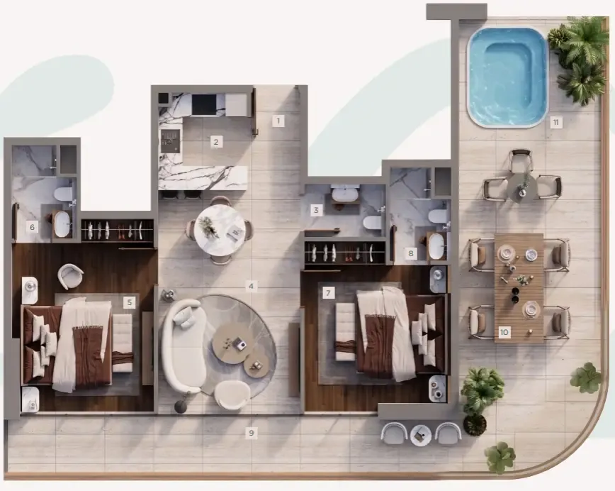 Siana by Zoya 2 bed floor plan, 997 – 1,002 sqft