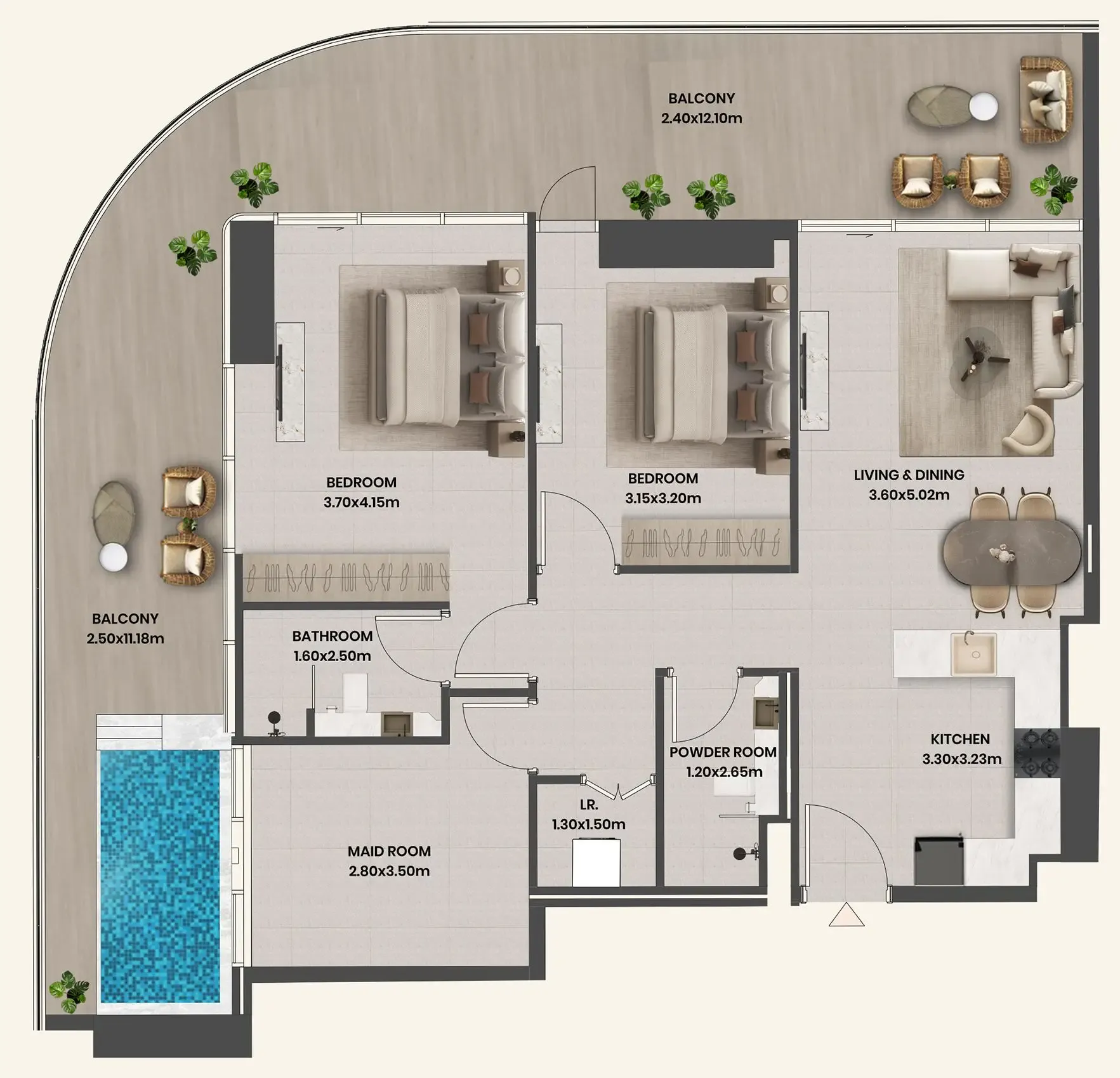 Divine Al Barari 2 bed floor plan, 1,579 sqft