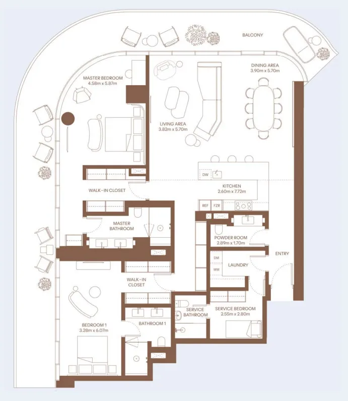 Dubai Harbour Residence 2 bed floor plan, 2,930 sqft