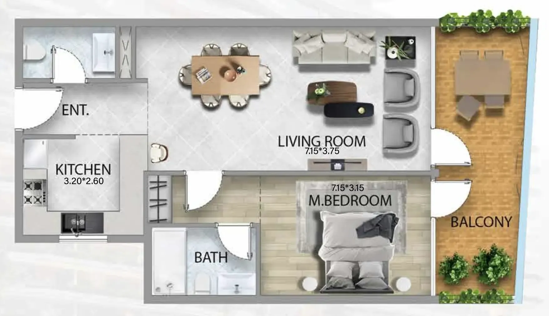 311 Boulevard 1 bed floor plan, 887 sqft