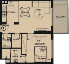 Lilium Tower 1 bed floor plan, 669 sqft