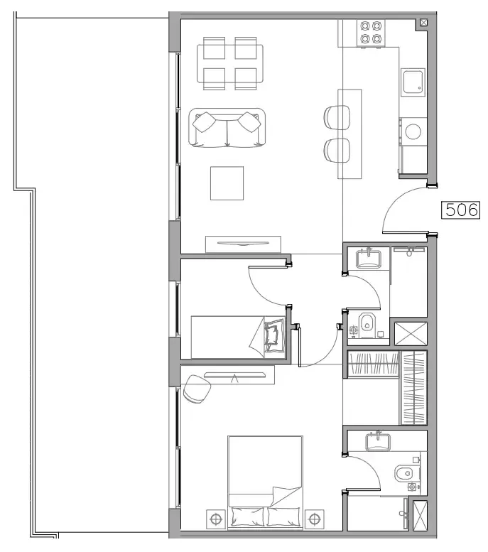 Trevino 1 bed floor plan, 1,018 sqft