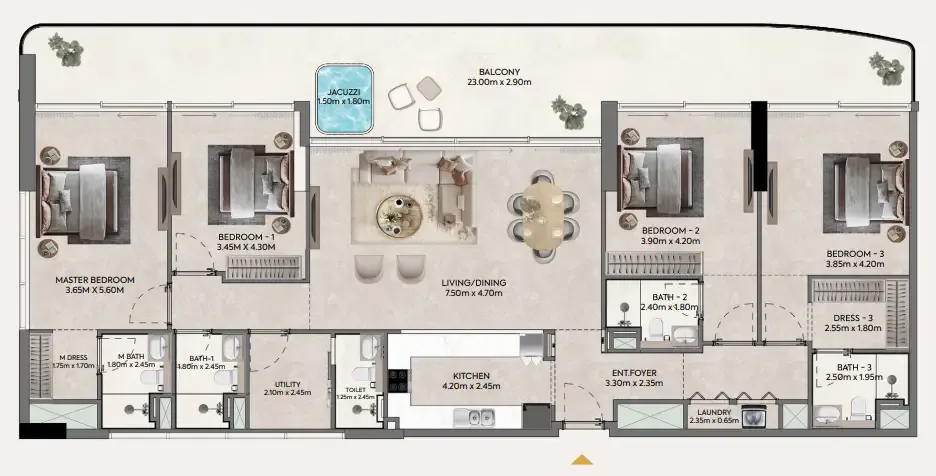 Hermina by Casagrand 4 bed floor plan, 2,515 sqft