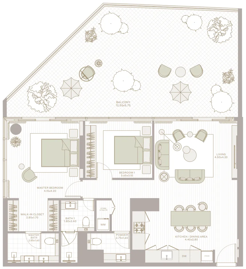 Park Five 2 bed floor plan, 1,753 sqft