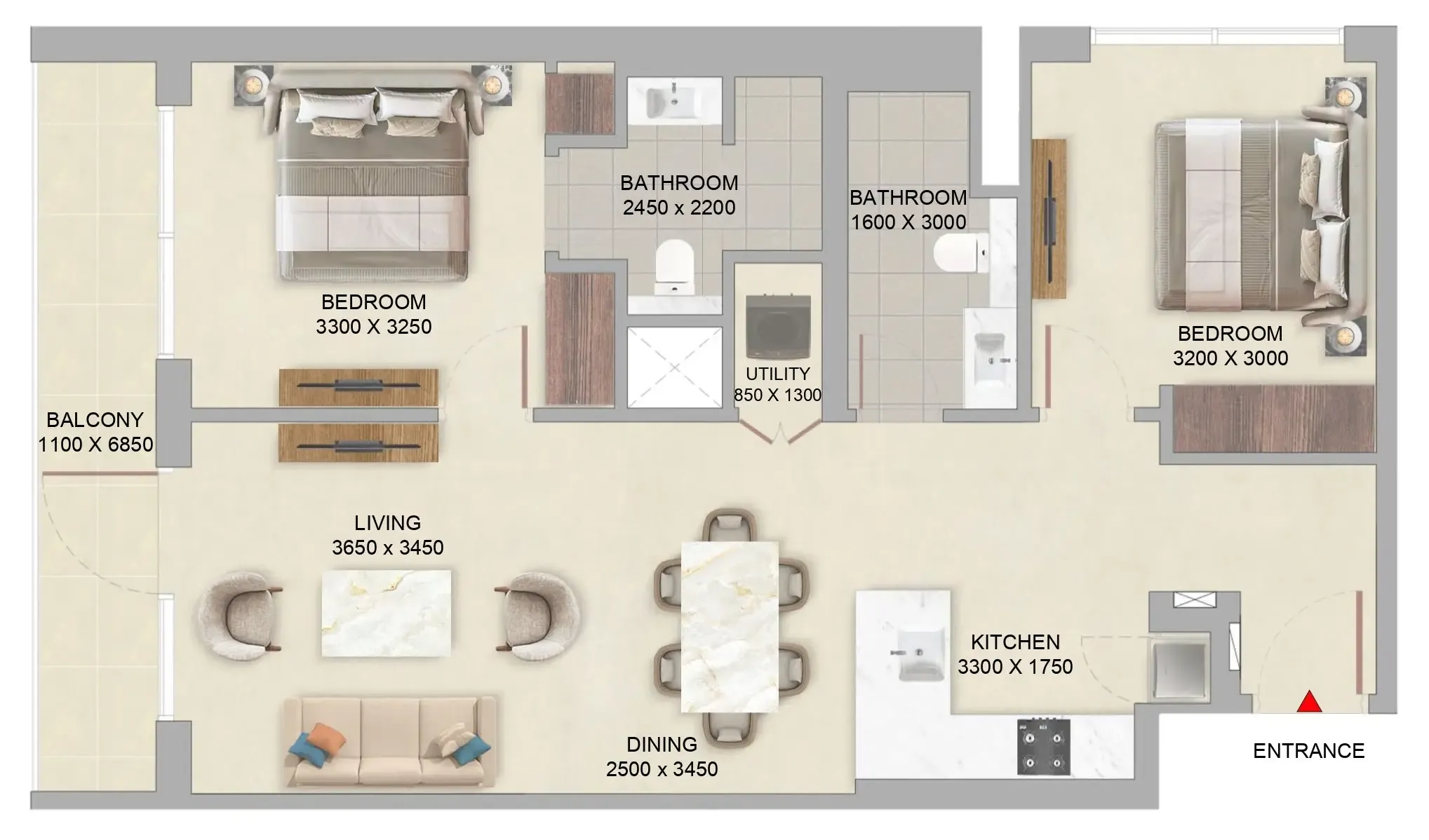 The Woods Abode at Sobha Sanctuary 2 bed floor plan, 964 sqft