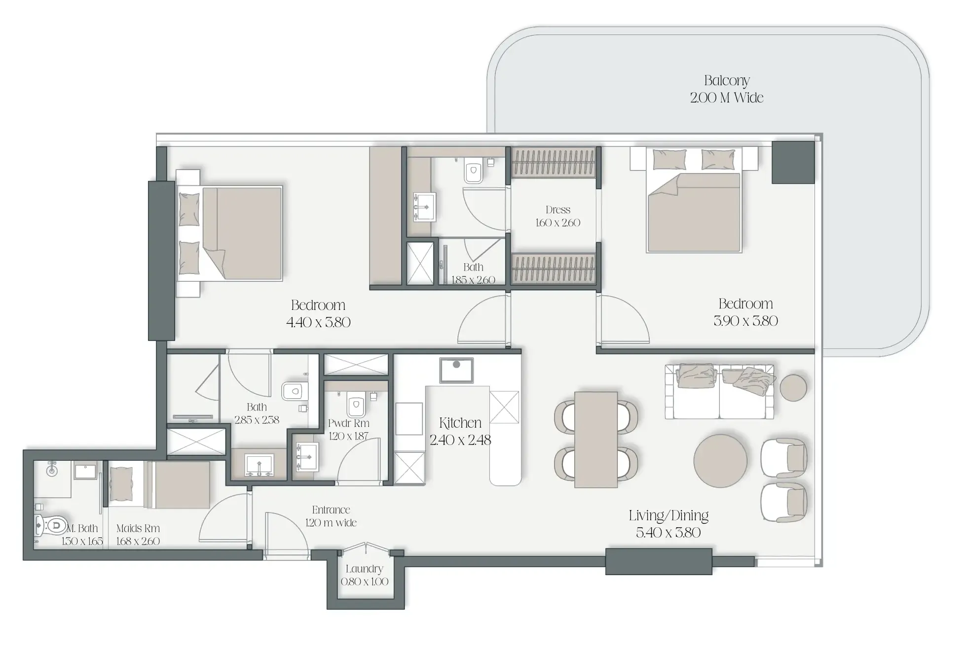 The Caden by Prescott 2 bed floor plan, 1,359 sqft