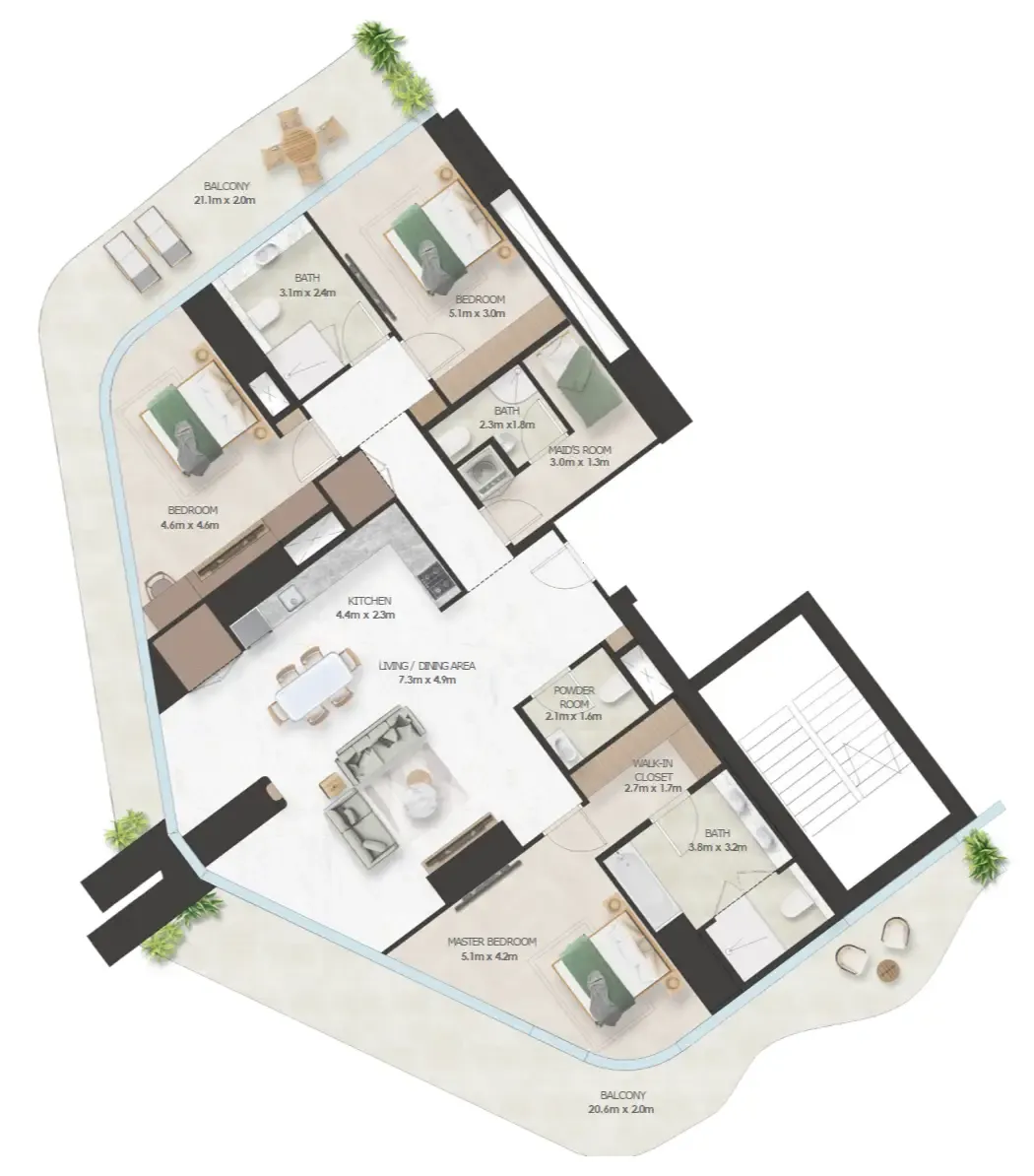 Oystra 3 bed floor plan, 2,570 sqft