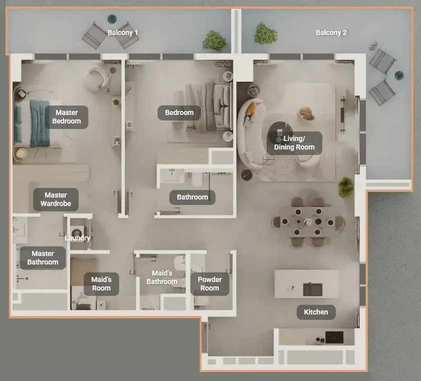 Tara Park 2 bed floor plan, 1,723 sqft
