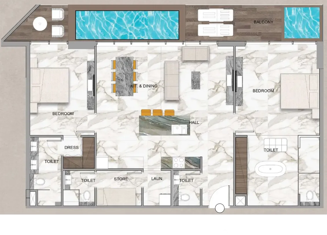 Sky Vista 2 bed floor plan, 1,689 sqft