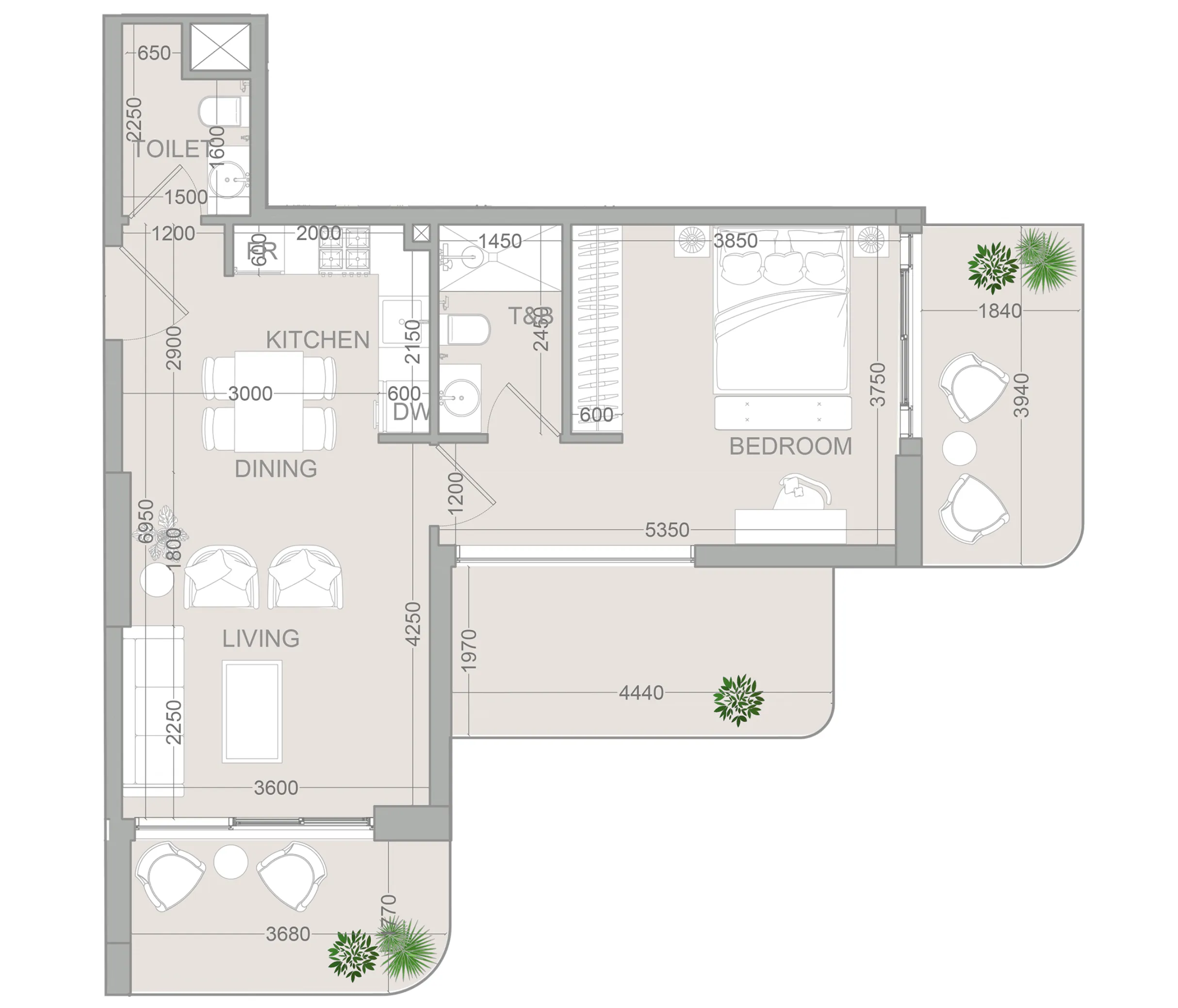 TETR1S Tower 1 bed floor plan, 806 – 833 sqft