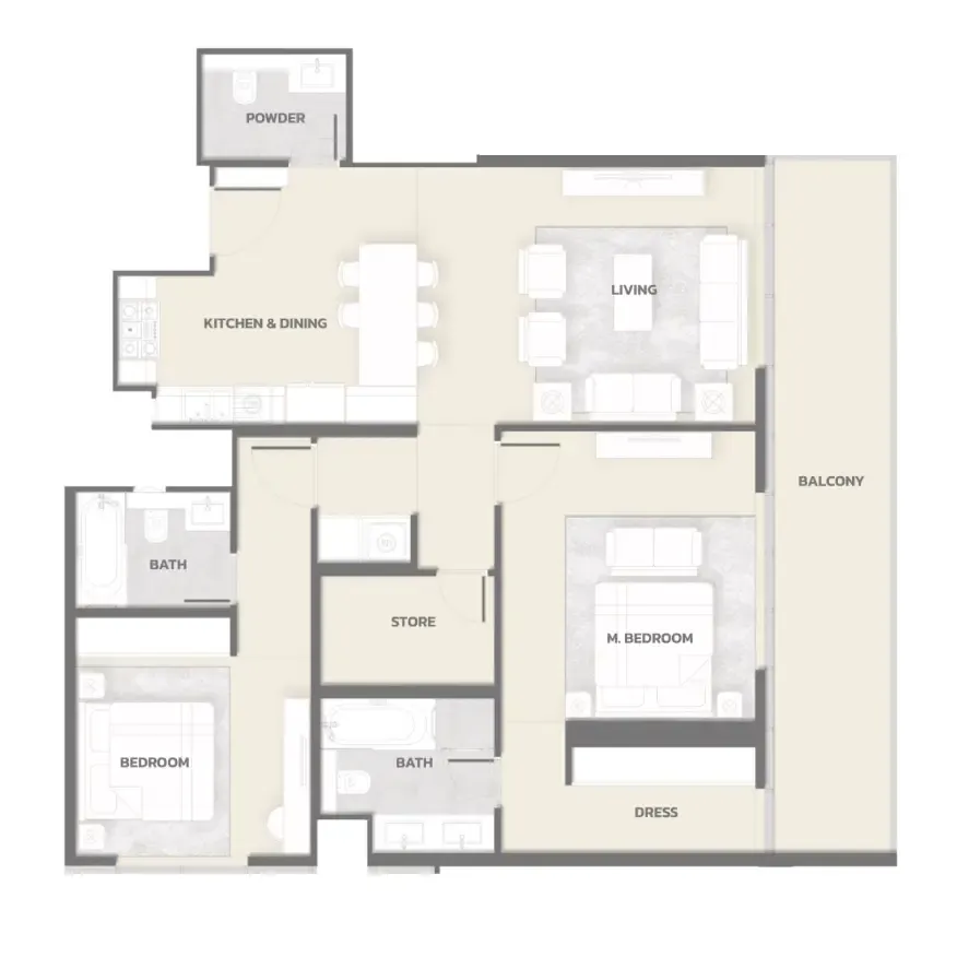Tonino Lamborghini Residences 2 bed floor plan, 1,494 sqft