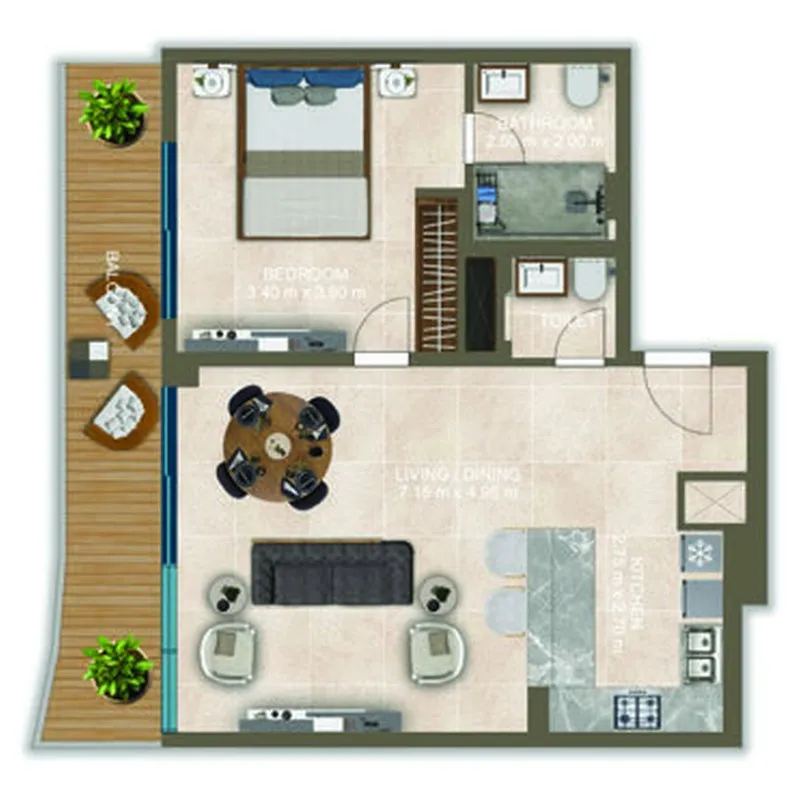 Nova Tower 1 bed floor plan, 971 sqft