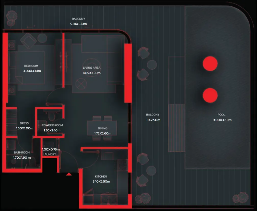 Tonino Lamborghini Residences by BNW Developments 1 bed floor plan, 1,000 sqft