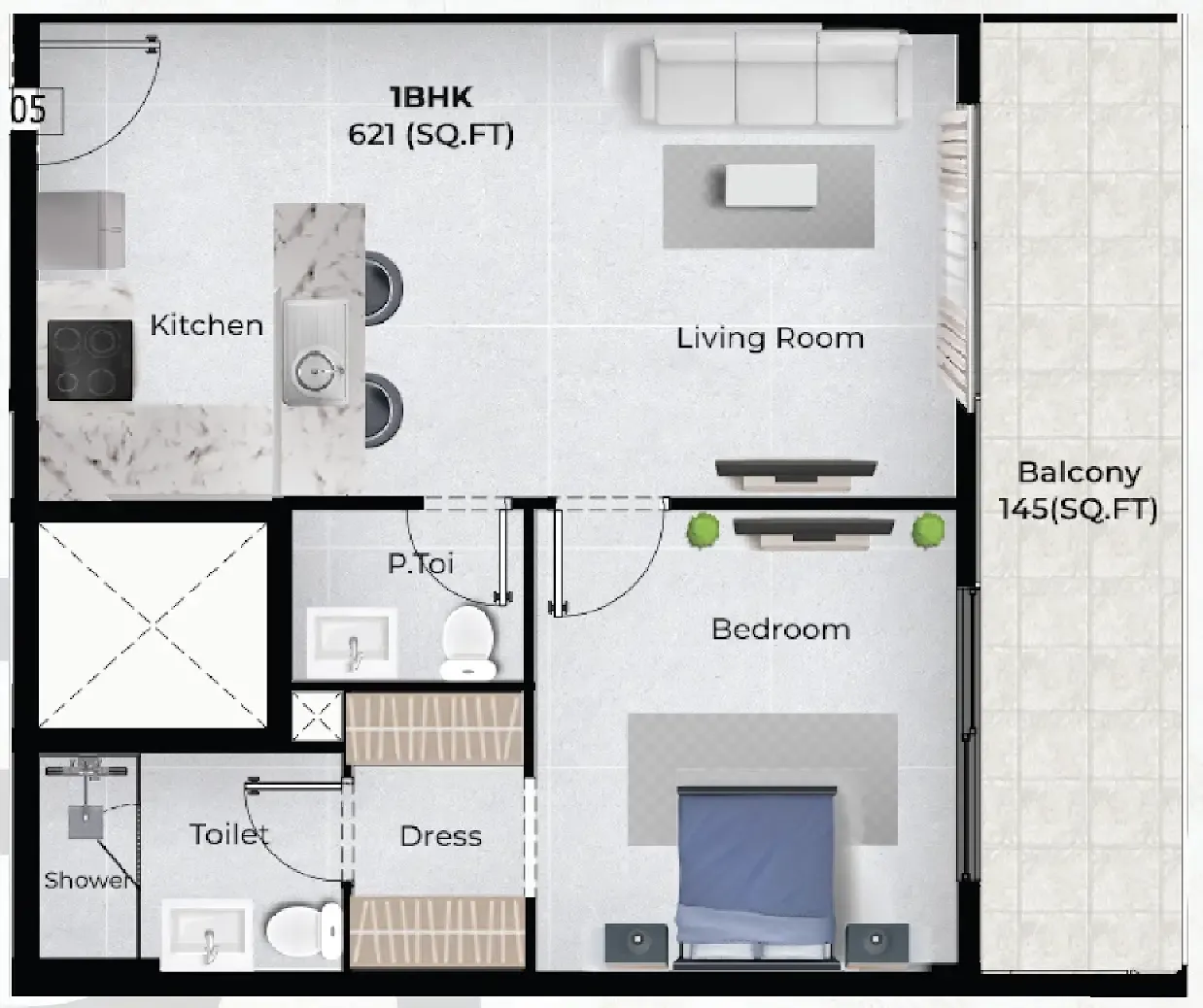 Chapter 02 by Newbury 1 bed floor plan, 767 sqft