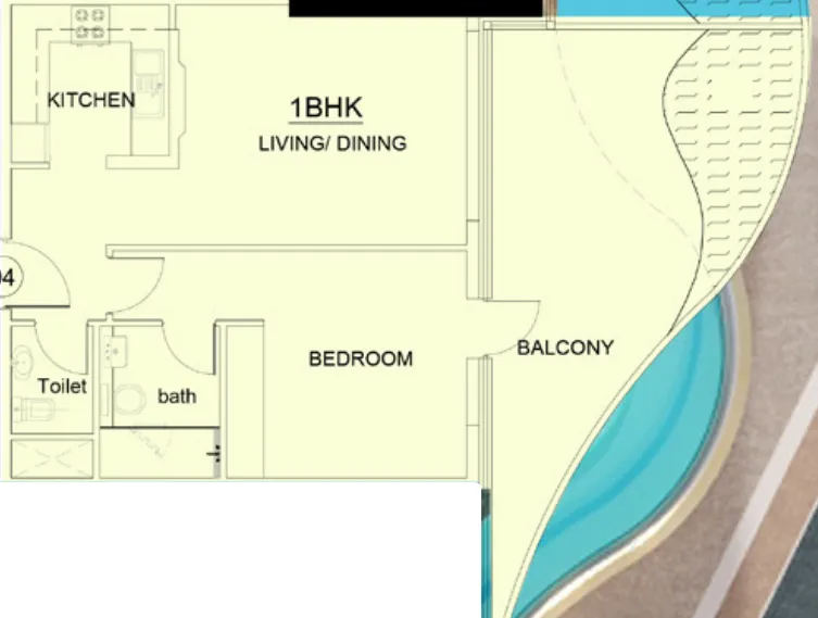 Volga Tower 1 bed floor plan, 879 sqft