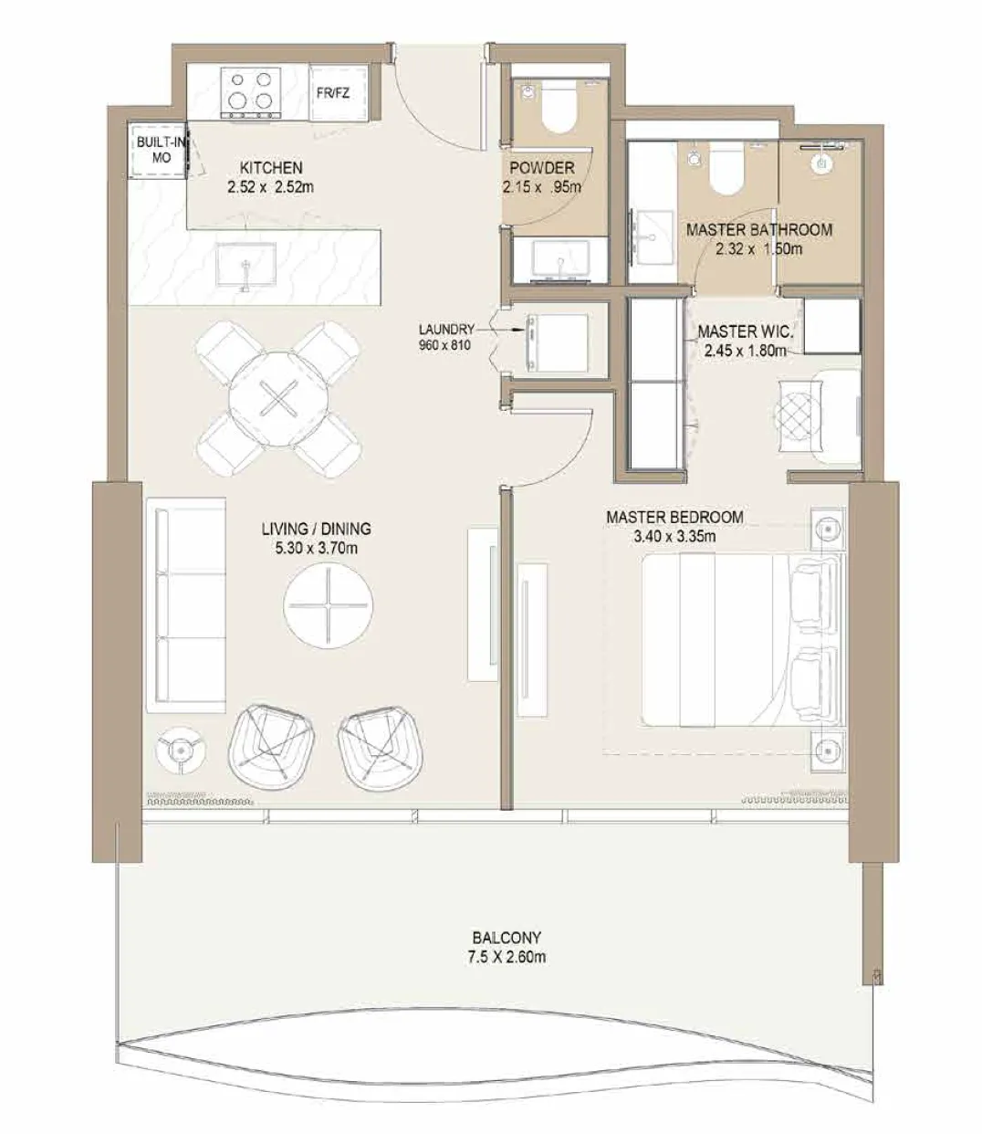 Laguna Residence 1 bed floor plan, 811 – 1,515 sqft