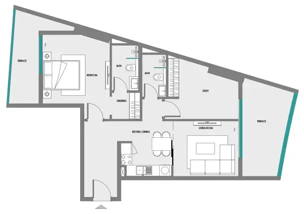 Samana Greenfield 2 1 bed floor plan, 579 sqft