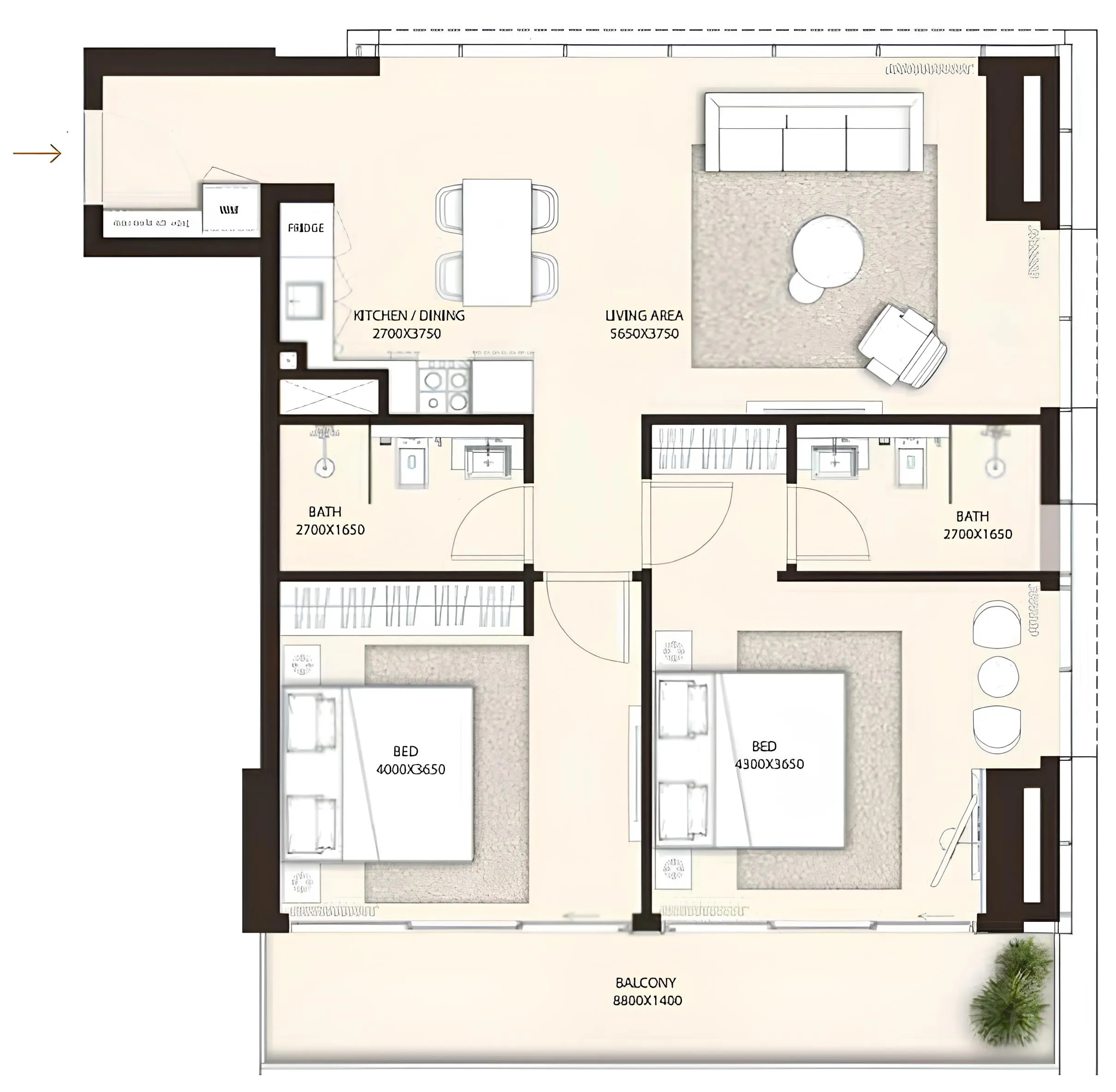 Condor Golf Links 18 2 bed floor plan, 1,097 sqft