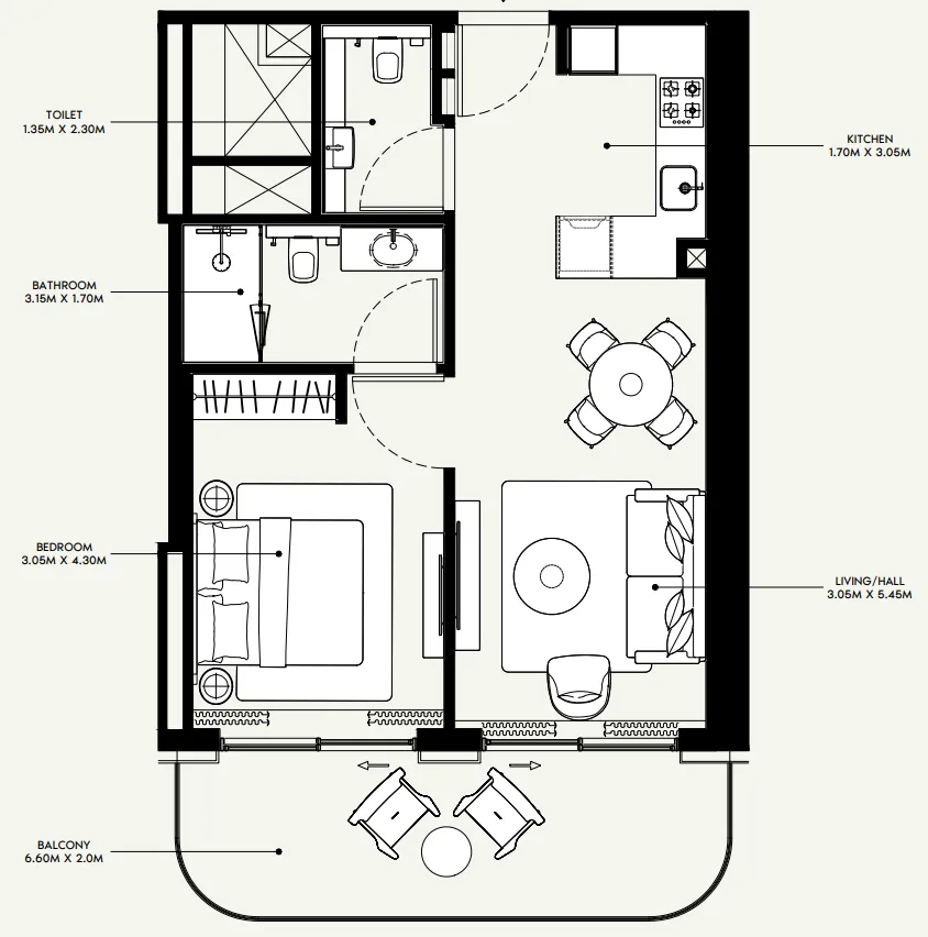 Azizi Venice 1 bed floor plan, 730 sqft