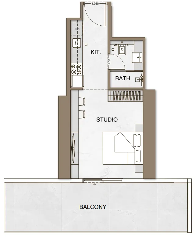 Binghatti Skyhall Studio floor plan, 604 sqft