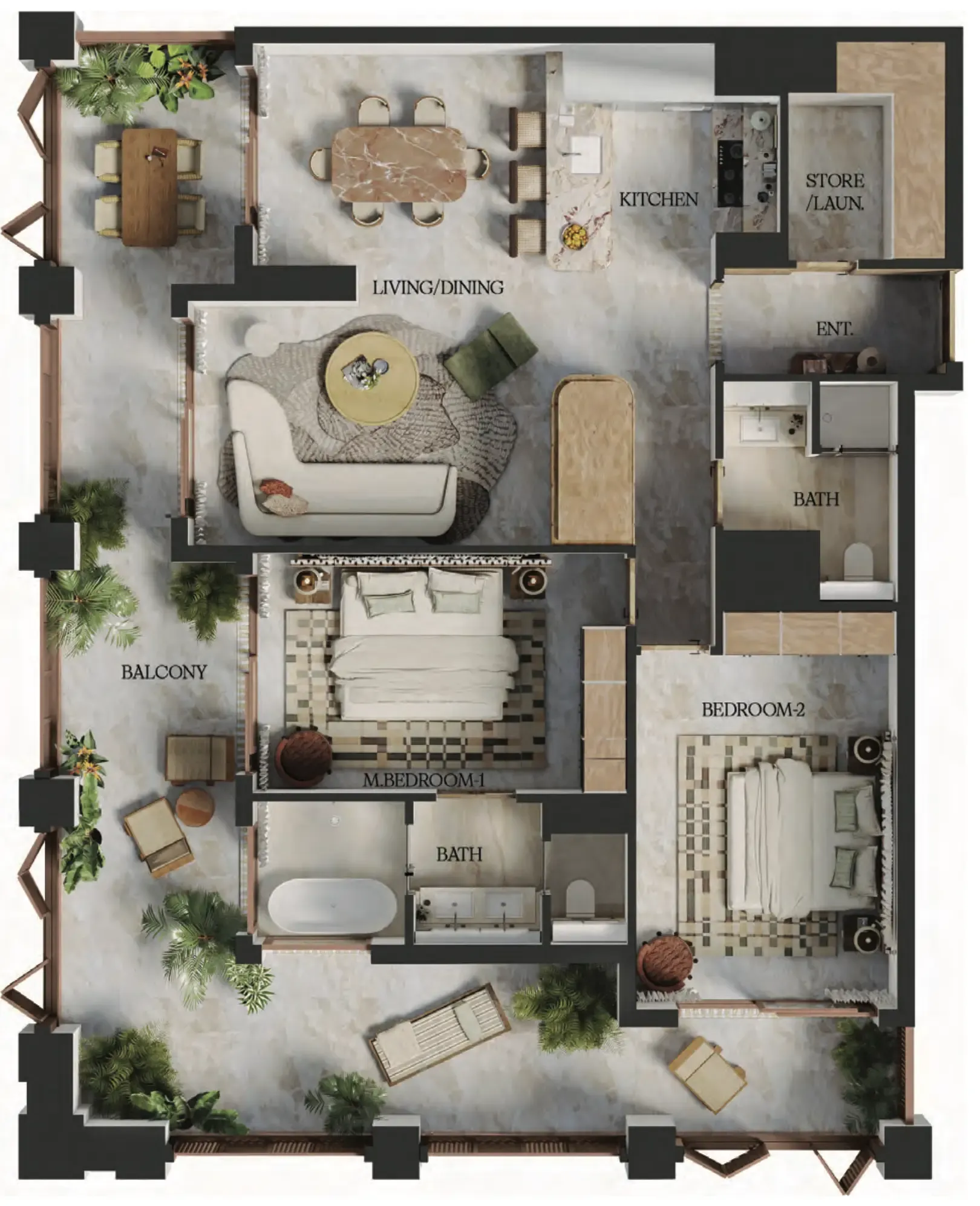 Elire Managed by LUX 2 bed floor plan, 1,551 sqft