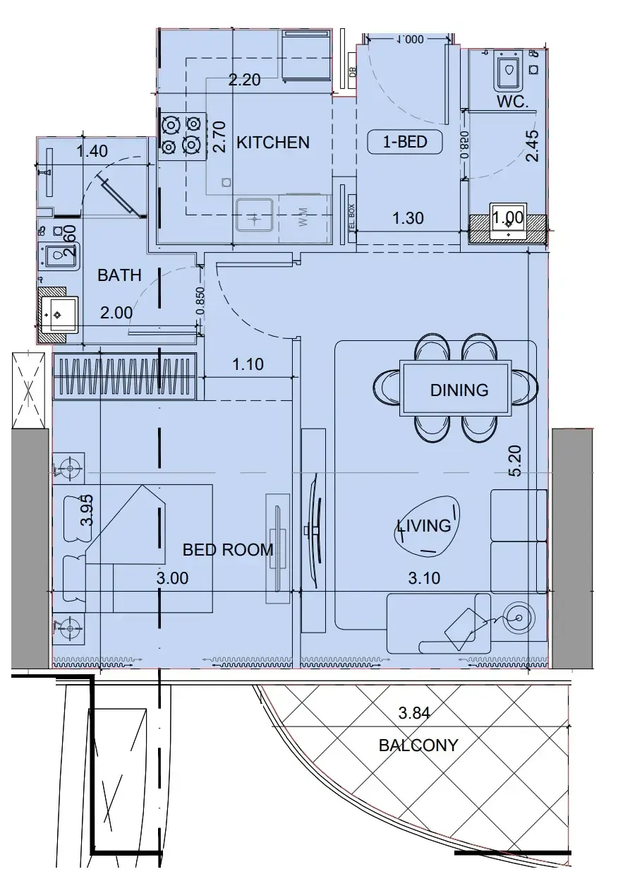 Project Maybach 1 bed floor plan, 632 sqft