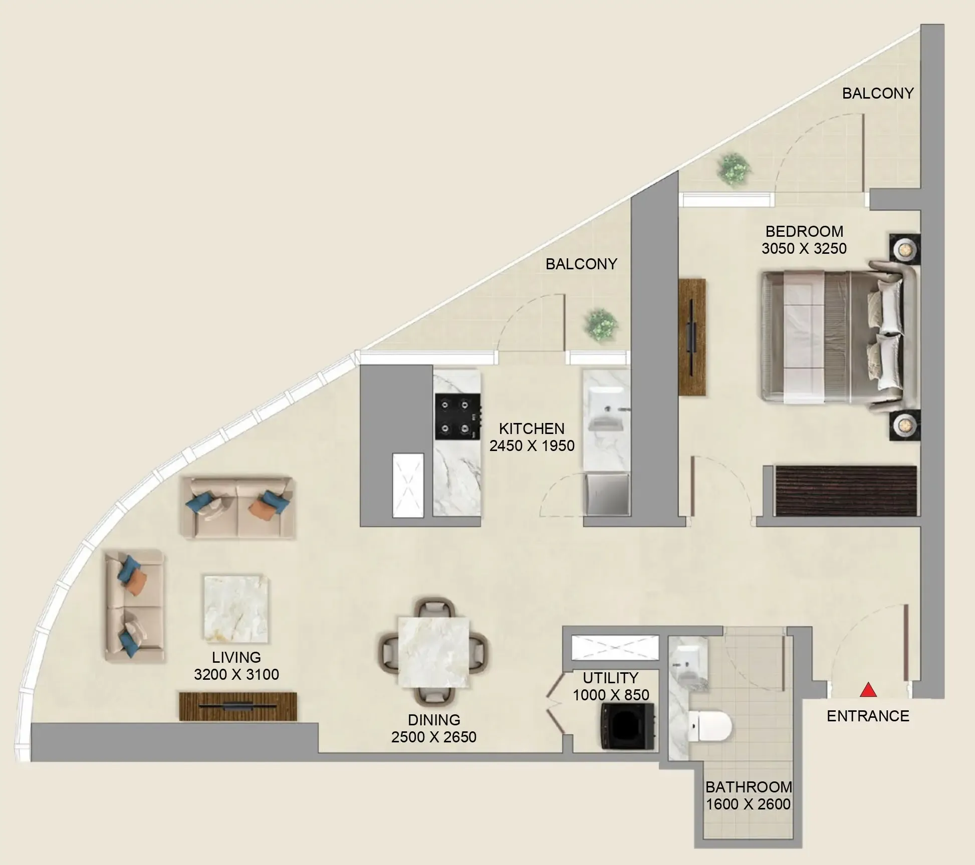 Skyvue Altier 1 bed floor plan, 738 – 746 sqft