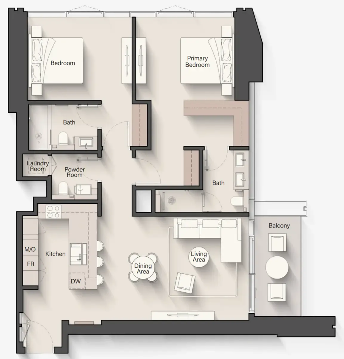 Eltiera Views 2 bed floor plan, 1,284 sqft