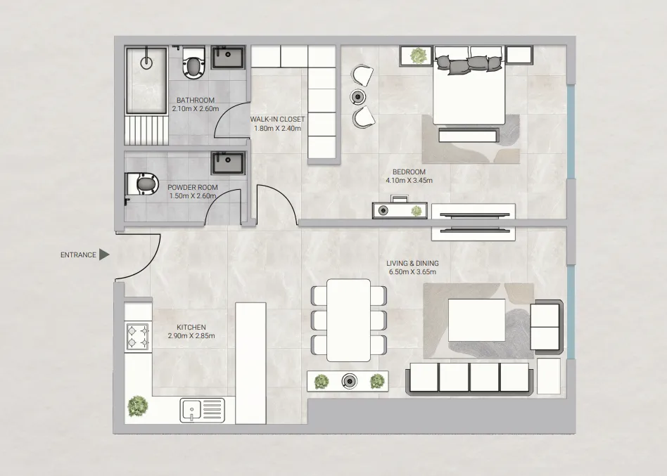 Sky Gardens Tower 1 bed floor plan, 1,140 sqft