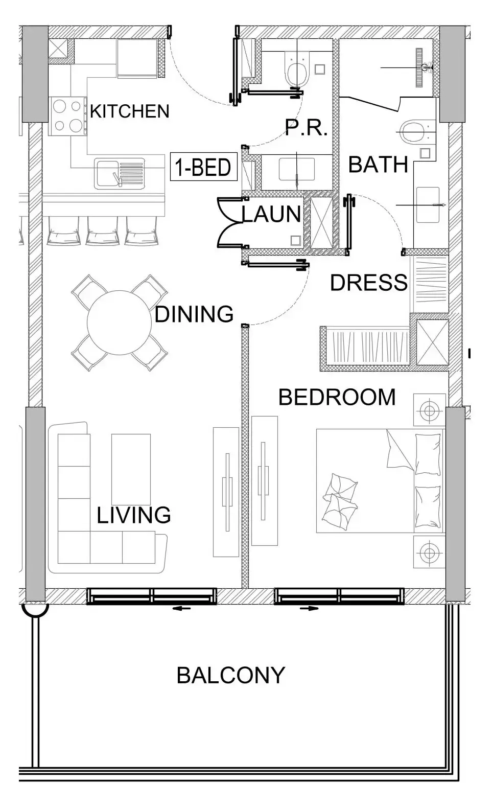 Valencia 1 bed floor plan, 784 sqft
