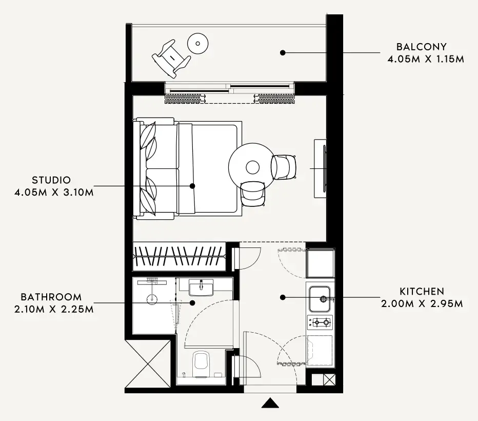 Azizi Milan Studio floor plan, 338 sqft