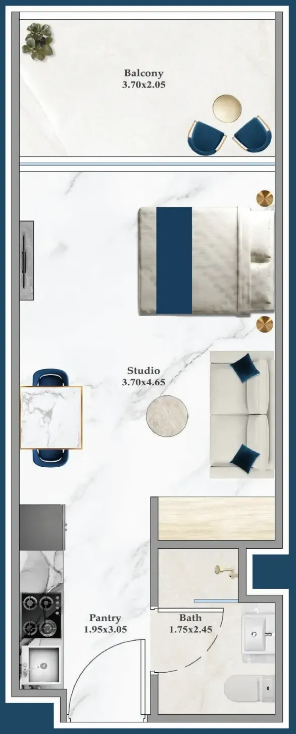 Serenz Studio floor plan, 381 sqft